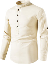 Navkanj Men's Slim Fit Full Sleeve Cotton Beige Color Short Kurta